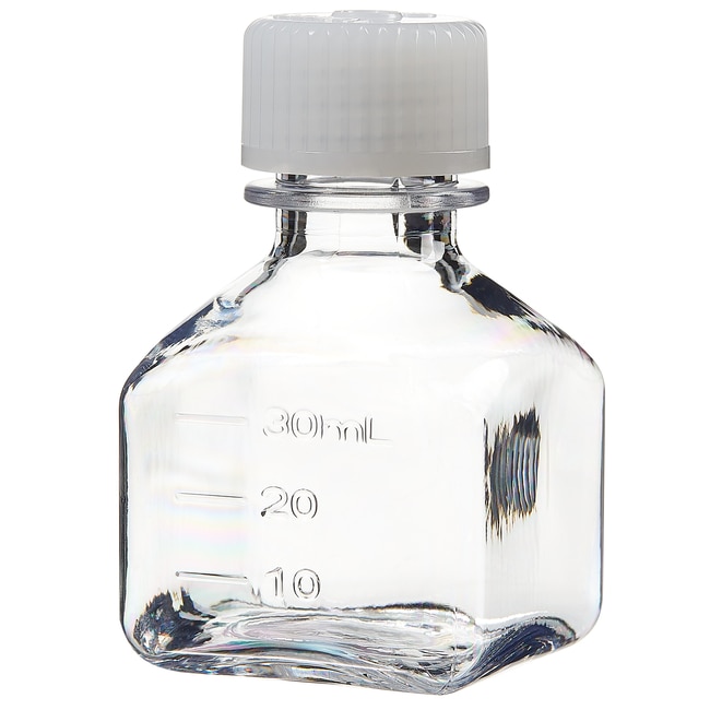 Nalgene&trade; 方型带盖 PETG 培养基瓶：非无菌，热塑托盘包装