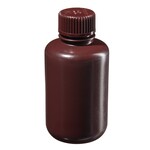 Nalgene&trade; Boston Round Narrow-Mouth Opaque Amber HDPE Bottles with Closure: Bulk Pack