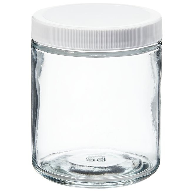 Wide-Mouth Short-Profile Clear Glass Jars with Closure