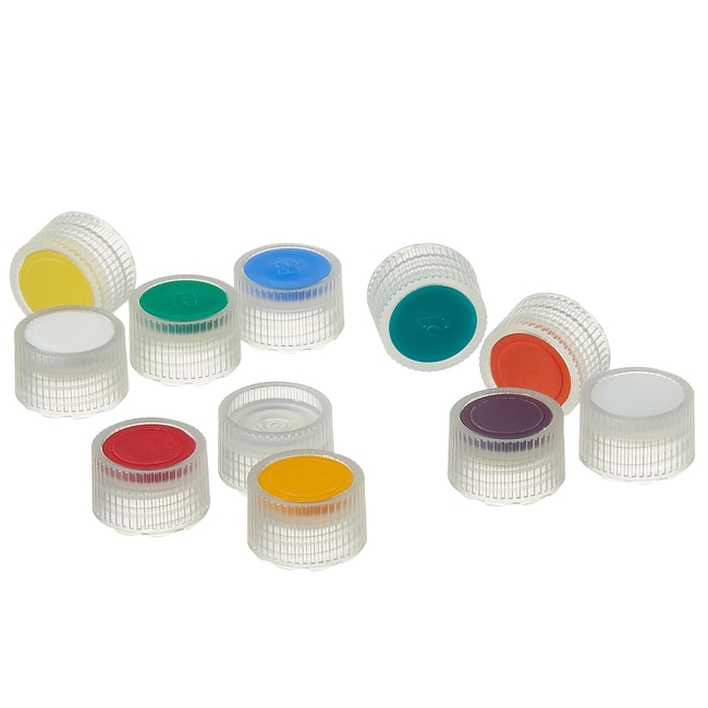 Nalgene&trade; PPCO 加高型微量包装样品瓶颜色标记盖：无菌、散装