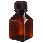 Nalgene&trade; 方形琥珀色 PETG 带盖培养基瓶：非无菌，热塑托盘包装