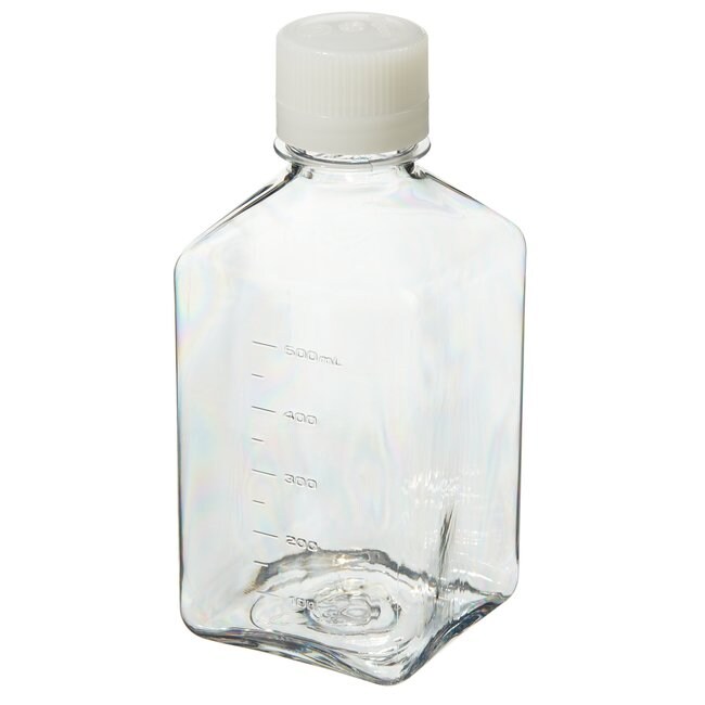 Nalgene&trade; Square PETG Media Bottles with Closure: Sterile, Shrink-Wrapped Trays