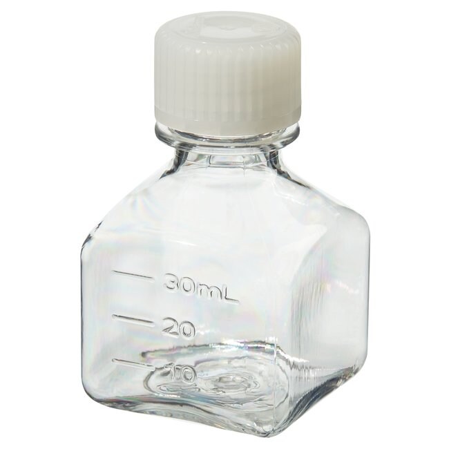 Nalgene&trade; 方型带盖 PETG 培养基瓶：无菌、热塑托盘装