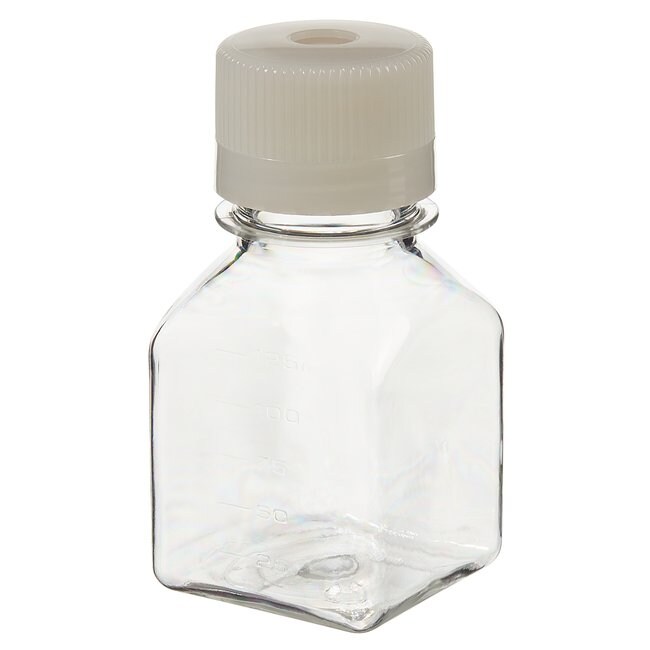 Nalgene&trade; PETG 带隔垫盖方型培养基瓶：无菌、热塑托盘装
