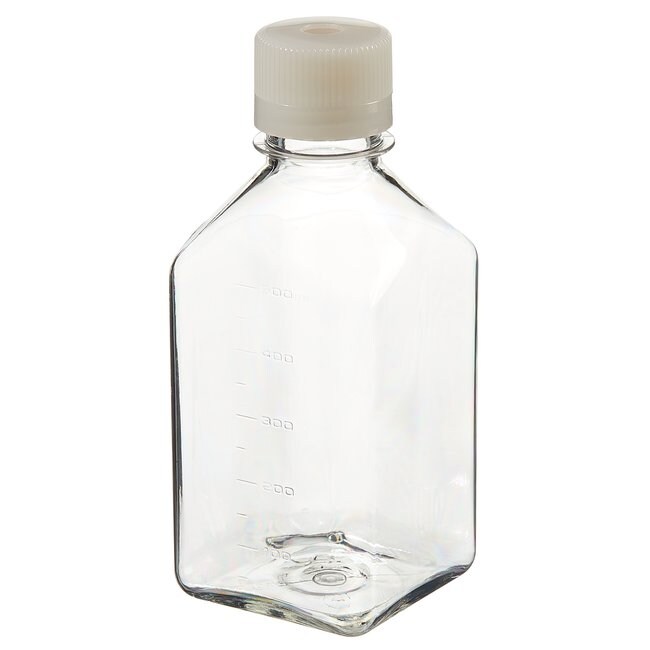 Nalgene&trade; PETG 带隔垫盖方型培养基瓶：无菌、热塑托盘装