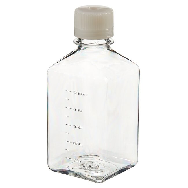 Nalgene&trade; PETG 带隔垫盖方型培养基瓶：无菌、热塑托盘装