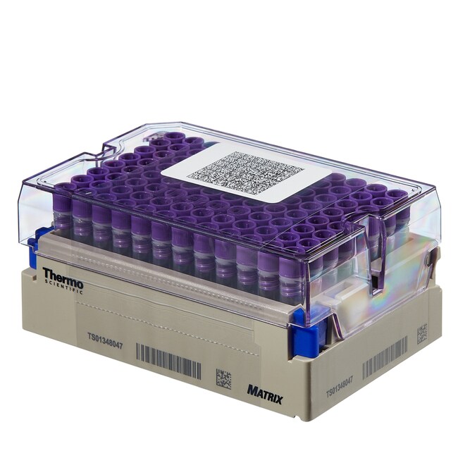 装在带条形码的锁闩架中的 Matrix&trade; 1.0mL 螺旋盖管