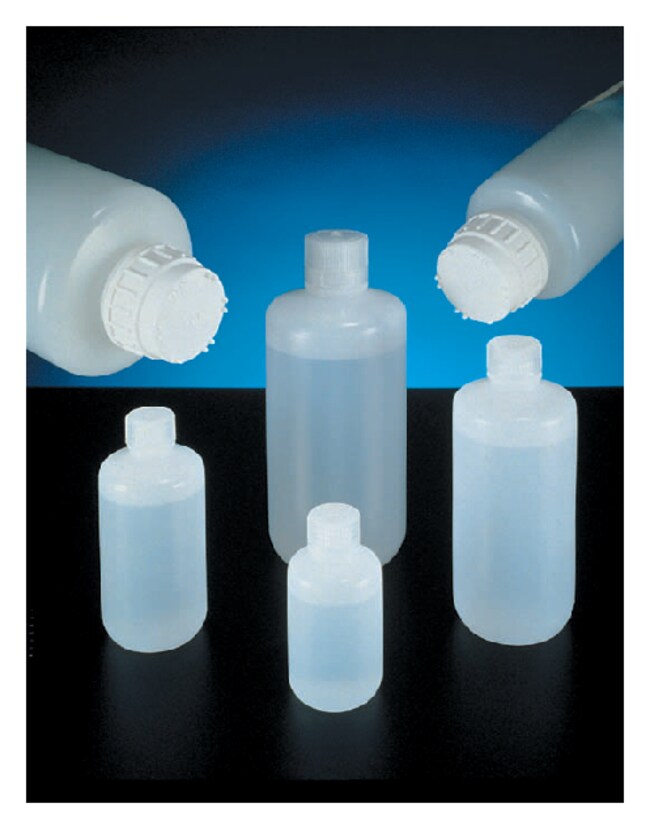 经认证的 Nalgene™ 低微粒带盖 HDPE 窄口瓶:实验室包装