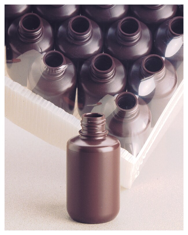 Nalgene™ Narrow-Mouth Opaque Amber HDPE Bottles with Closure: Shrink-Wrapped Trays