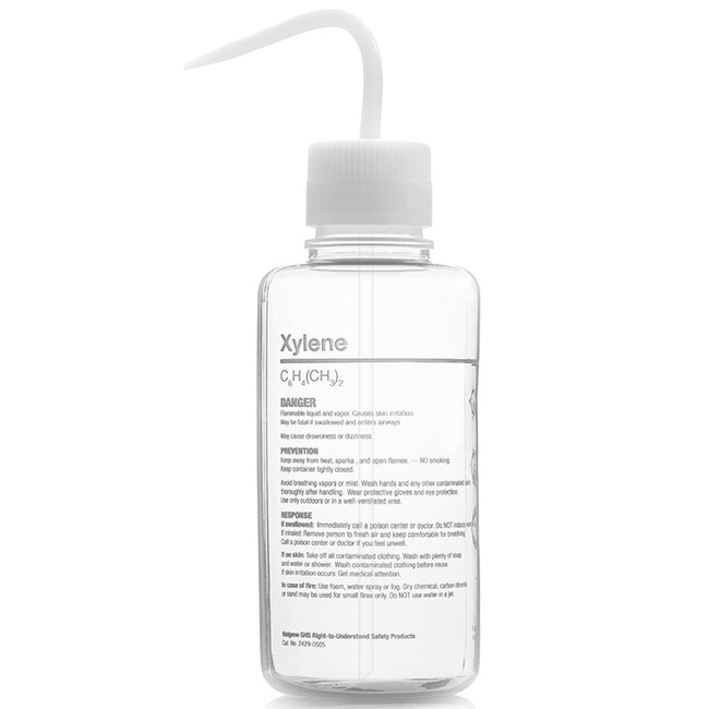 Nalgene&trade; Right-to-Understand FEP 安全洗瓶根据《全球化学品统一分类和标签制度》(GHS) 标记苛性化学品