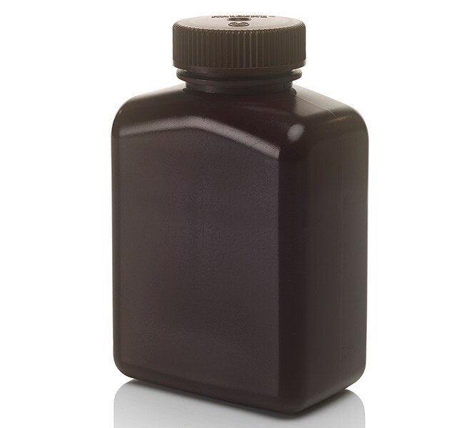Nalgene&trade; 矩形不透明琥珀色 HDPE 带盖瓶：散装