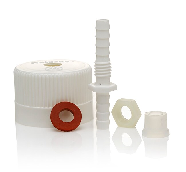 带倒钩穿板接头的 Nalgene&trade; 聚丙烯盖（1/4 英寸）