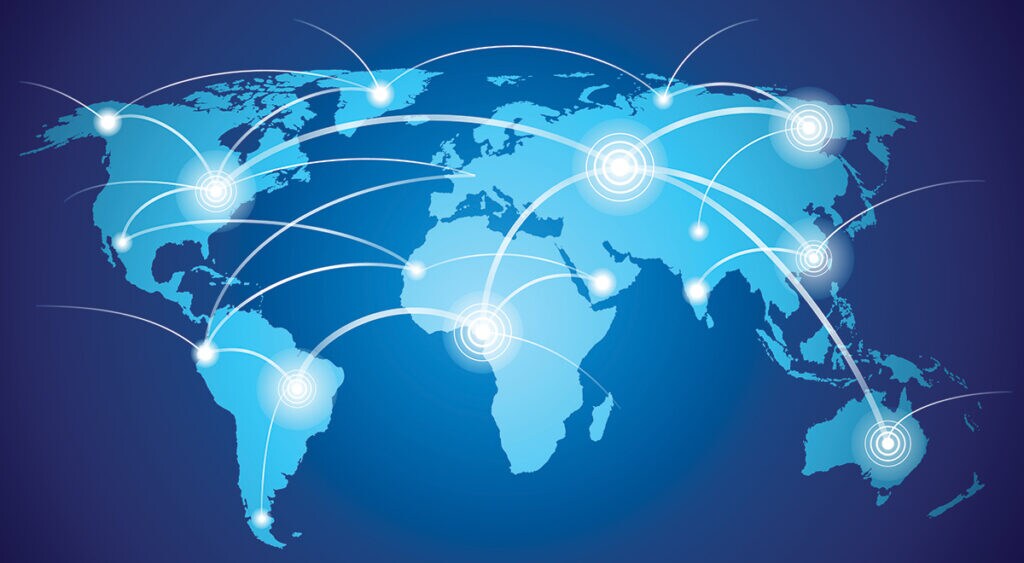 A map of the world with light spots