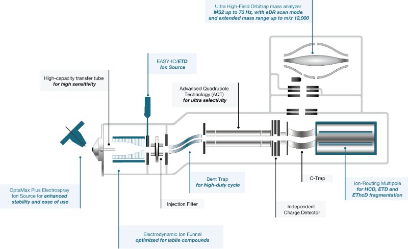 2D layout diagram showing the key engineering components of the Orbitrap Excedion Pro Mass Spectrometer