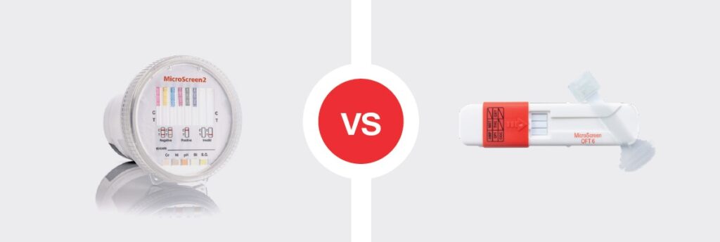 Image highlighting the key differences between Urine drug testing and oral fluid drug testing.
