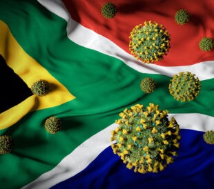 S African flag with coronavirus overlay