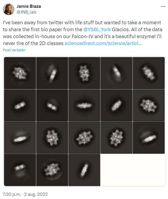 Jamie Blaza, a contributor on the article, shares some of the beautiful 2D classes they obtained for FucA1.