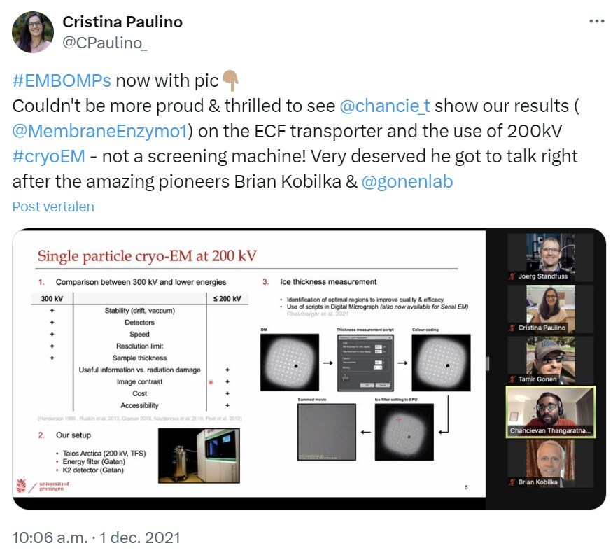 Prof. Cristina Paulino formerly at the University of Groningen highlighted her previous group’s development of an optimized cryo-EM data-acquisition workflow by sample-thickness determination. <a href="https://journals.iucr.org/d/issues/2021/05/00/qv5001/index.html?cid=msd_ls_acd_xmkt_tem-glacios_1503026_gl_oso_blg_ugk85h&utm_source=comms-blog&utm_medium=atomic%20resolution%20blog&utm_campaign=msd_ls_acd_xmkt_tem-glacios_1503026_gl_oso_blg_ugk85h">Learn more >></a>