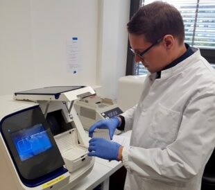 Scientist using the SeqStudio instrument