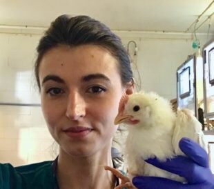 Iryna Goraichuk and a chick