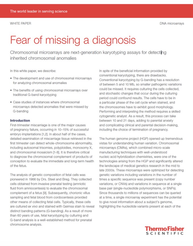 The first page of a white paper on chromosomal microarrays