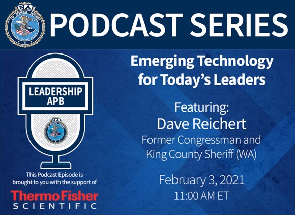 A graphic advertises a podcast series: Emerging Technology for Today's Leaders