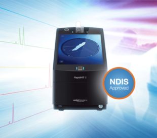 A graphic shows the RapidHIT ID DNA Booking system with an NDIS Approved badge