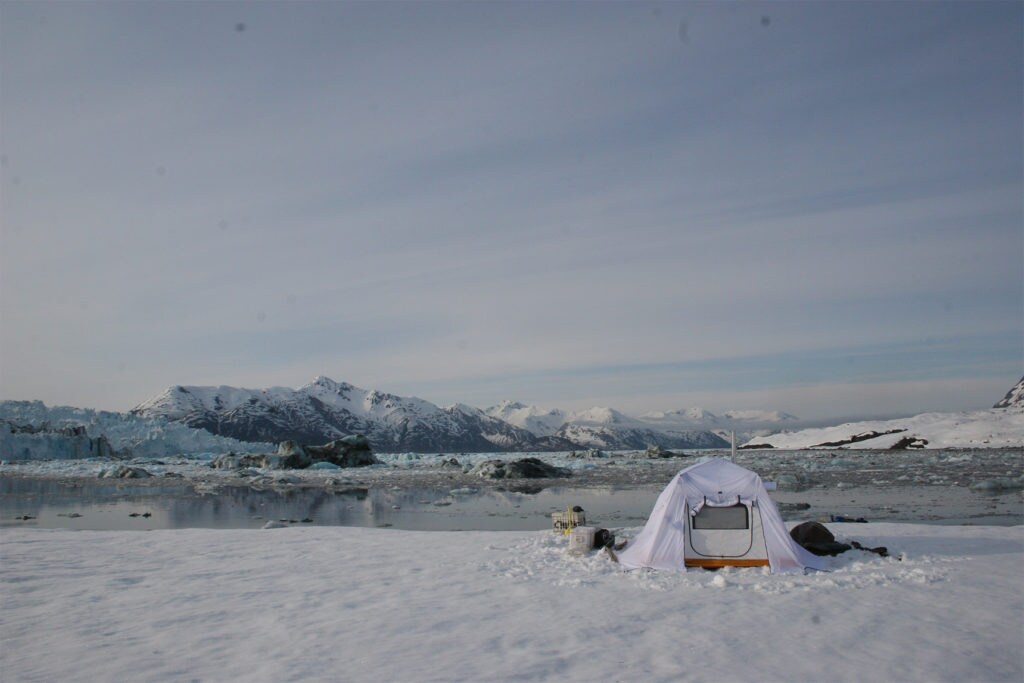 Tent set up on the Arctic ice.