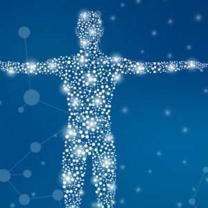 concept art human figure made up of points of light