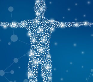 concept art human figure made up of points of light