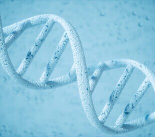 Close-up Of Dna Molecule On Blue Background