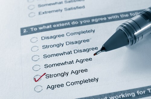 Macro of a business survey, with strongly agree checked. Image: zimmytws/Shutterstock.com.