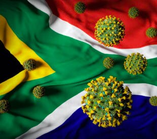 s african flag with coronavirus overlay