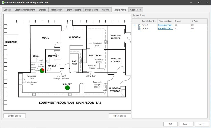 Configurable floorplans show current sampling point conditions