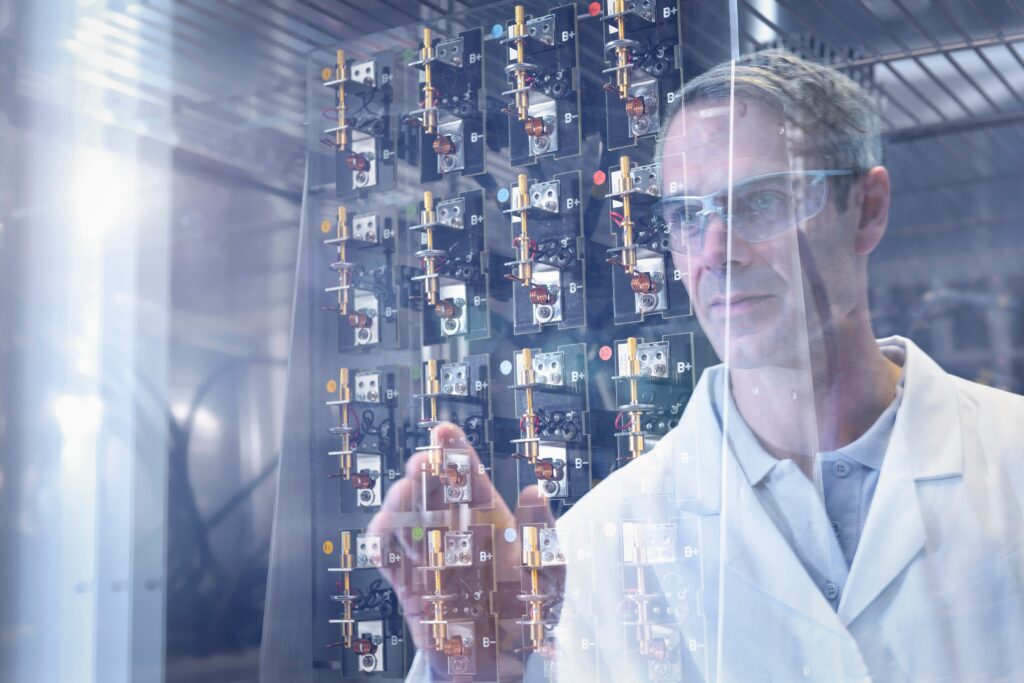 Scientist testing lithium ion batteries