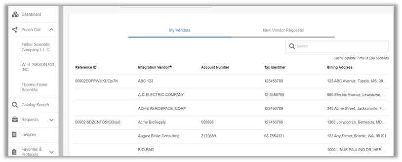 Thermo Scientific eProcurement Manager user interface 