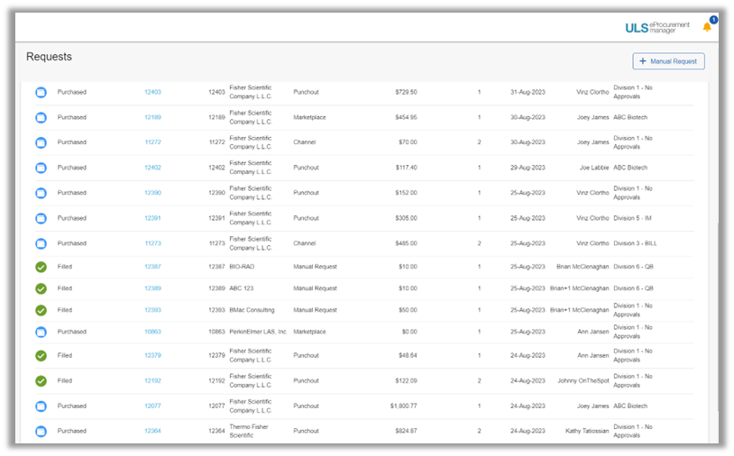 Thermo Scientific eProcurement Manager order management interface