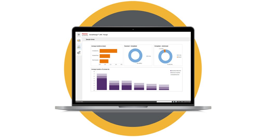 SampleManager LIMS software on laptop screen