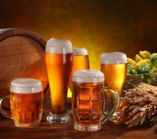 different beers with hops and grains