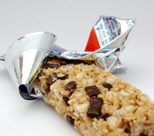 A granola bar in a wrapper