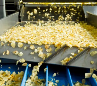 Close-Up Of Potato Chips In Machine