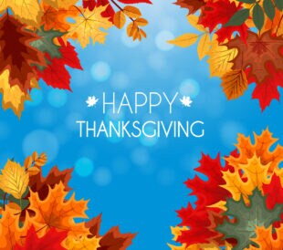Abstract Vector Illustration Autumn Happy Thanksgiving Background with Falling Autumn Leaves.