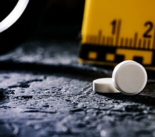 Handcuffed, drugs with handcuffs, the concept of drugs and crime