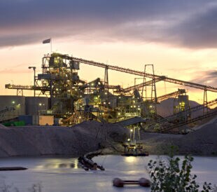 mining and gravel facility with pond and equipment