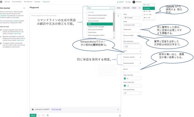 OpenAI API操作画面の説明