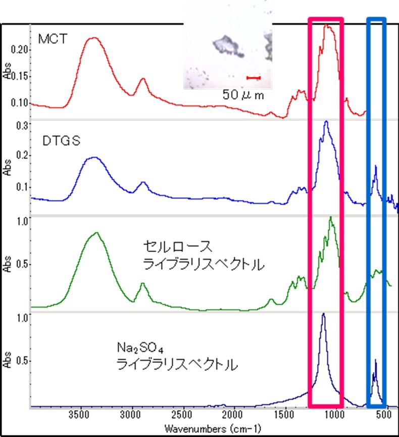 図2：繊維状異物2の透過スペクトルと可視画像