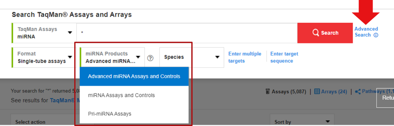 検索する製品の切り替え