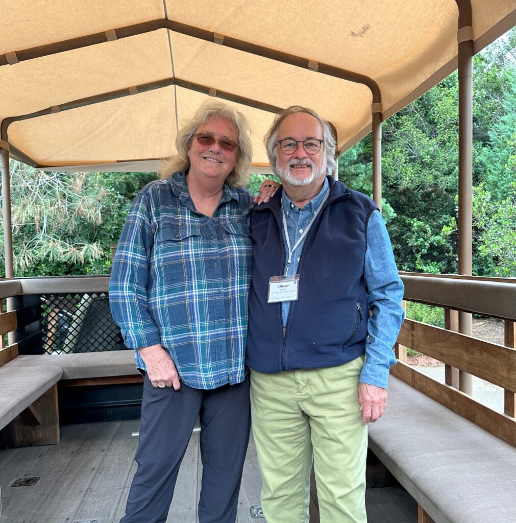 Drs. Jeanne Loring (left) and Oliver Ryder (right) at the San Diego Zoo Safari Park in 2023.