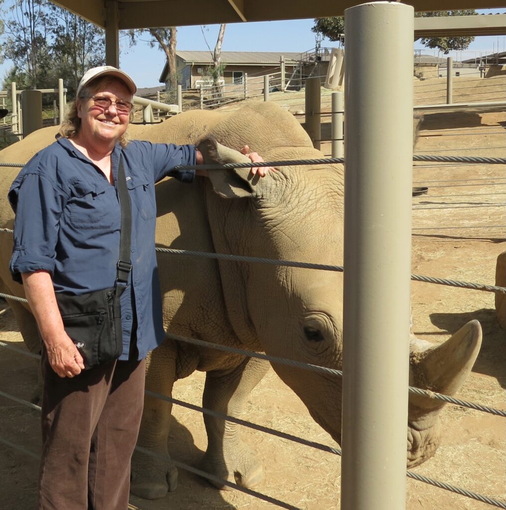 Loring and a southern white rhino 