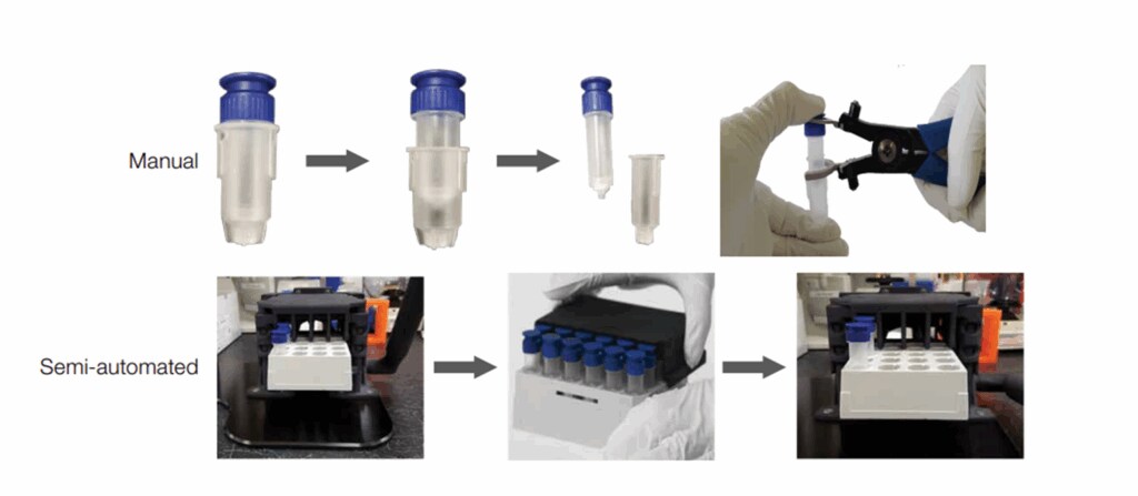 Manual or semi-automated use of AutoLys M tubes and caps with FFPE sample preparation
